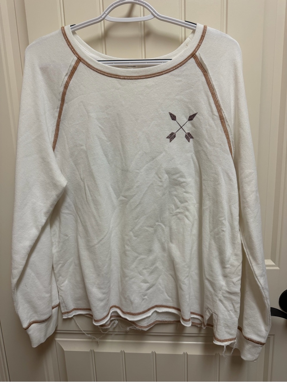 Maurices Cream Sweatshirt with Brown Stitching and Arrow Detail